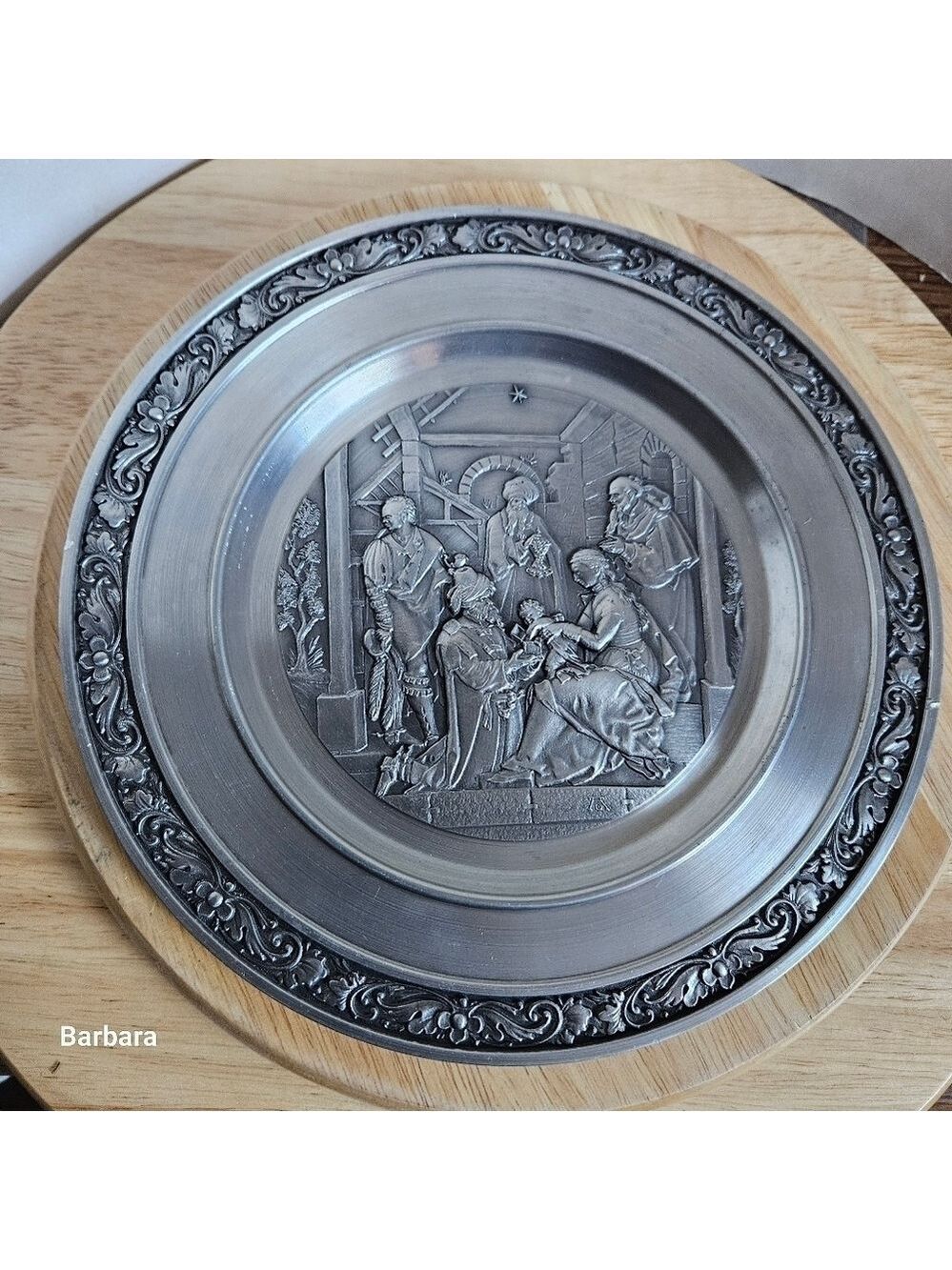 Vintage Zinn-Becker German Silver-tone Tin/Pewter 3 King's Nativity Wall Plate